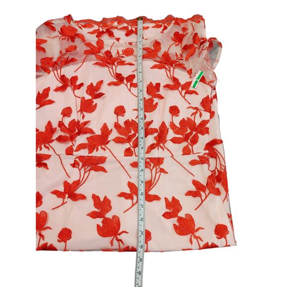 JS Collections Denise Column Tea Length Dress Floral Poppy Red Womens Size 10 - Picture 12 of 12